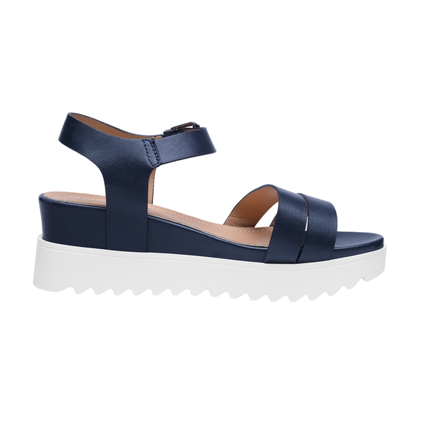 Buckle Ankle Strap Platform Wedge Sandals - NAVY PU - 2